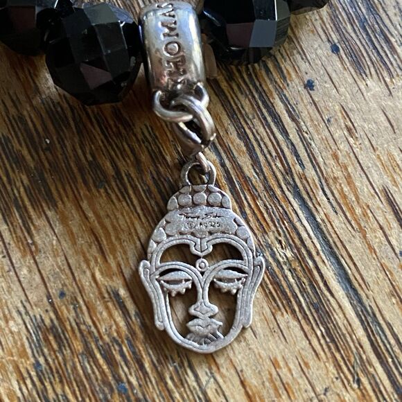 Thomas Sabo Black Obsidian Bracelet Stretch 17.5cm With Buddha 925 Silver Charm - Picture 3 of 6
